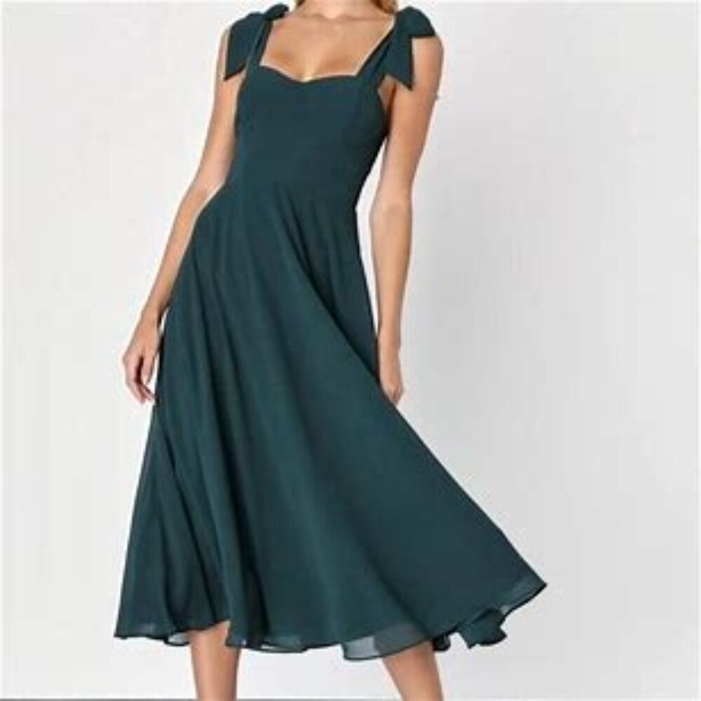 Lulus Teal Green Midi Cocktail Dress NWT Size Large Teal Wedding Guest Dress